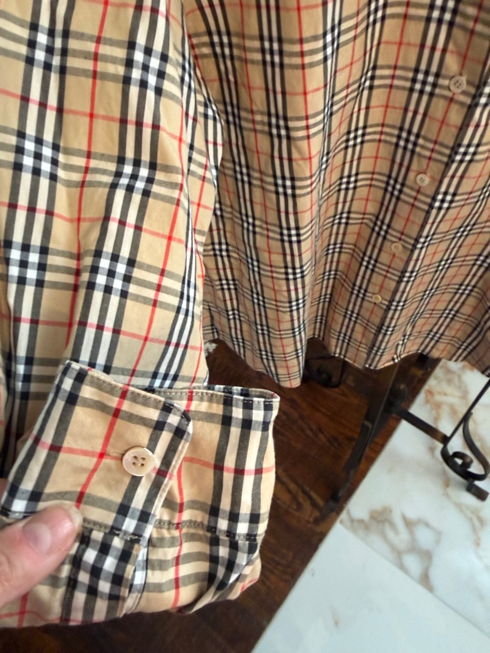 Burberry Beige Plaid Long-Sleeve Button-Up Shirt - Picture 4 of 8